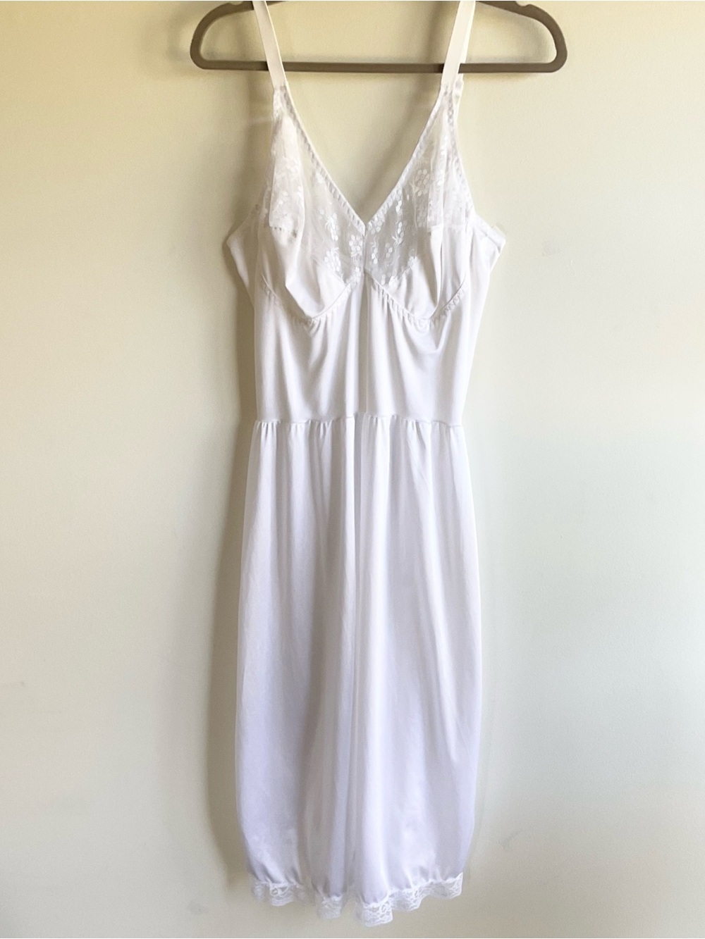 Vintage Full Length Nylon White Lace Slip Dress Size 48